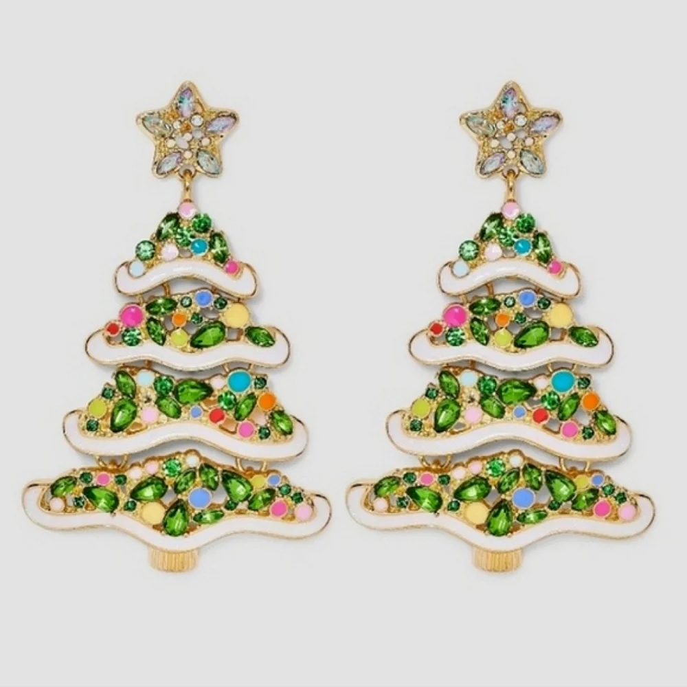 SUGARFIX by BaubleBar Pining For You Statement Earrings Pine Christmas Tree NWT